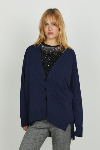 Cardigan SALAMINA manica lunga scollo v con bottoni più tasca più spacchi fondo asimmetrico