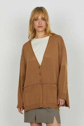 Cardigan MILOS lungo manica lunga con tasche più strass più rotture