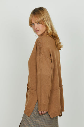 Cardigan MILOS lungo manica lunga con tasche più strass più rotture