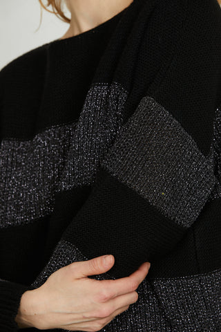Maglia CALIN manica lunga over righe con lurex più rotture