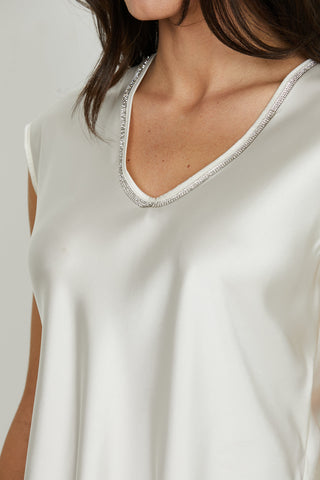 Blusa INQUAM mezza manica aletta scollo v con applicazione strass