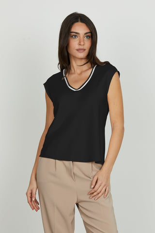 Blusa INQUAM mezza manica aletta scollo v con applicazione strass