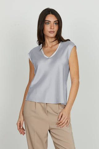 Blusa INQUAM mezza manica aletta scollo v con applicazione strass