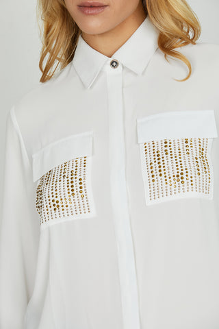 Camicia JUWELL manica lunga con tasche con strass più borchie più patte