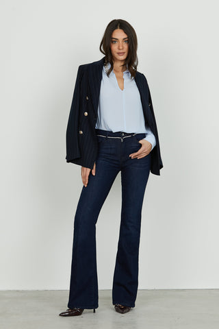 Blusa MARBEL manica lunga scollo v con colletto più pietre più strass