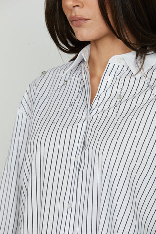 Camicia AFROGI manica lunga con pietre strass righe