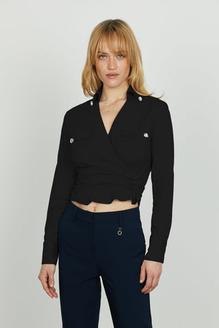 Camicia ARIA_S corta manica lunga incr.con fusciacca più patte più pietre strass