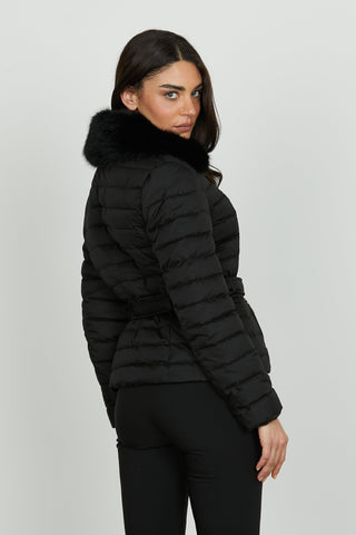 Piumino GYALAR manica lunga con collo ecopelliccia più cintura più zip