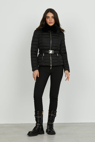 Piumino GYALAR manica lunga con collo ecopelliccia più cintura più zip