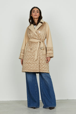 Trench DOBLY manica lunga doppio petto con cintura più tasche più impunture onda