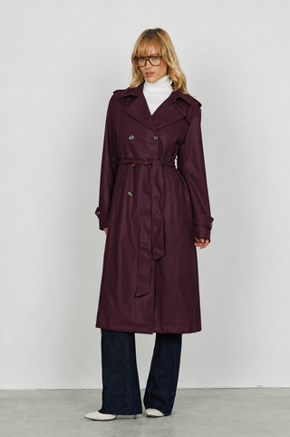 Trench TRENX lungo manica lunga doppio petto con alette più tasche più cintura ecopelle