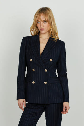 Giacca FUGAM lunga manica lunga doppio petto con patte gessato