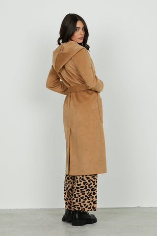 Cappotto ARPER lungo manica lunga con collo sciallato più cappuccio più ts toppa più cintura