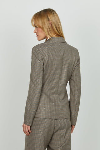 Giacca BELSA_PIE manica lunga doppio petto con patte micro pie de poule più paillettes