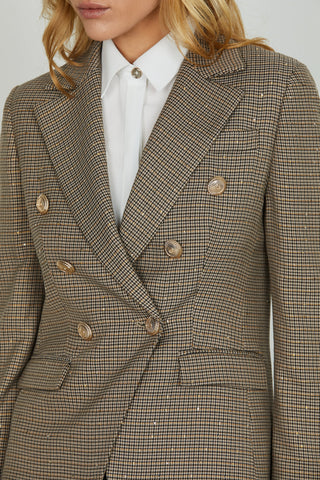 Giacca BELSA_PIE manica lunga doppio petto con patte micro pie de poule più paillettes