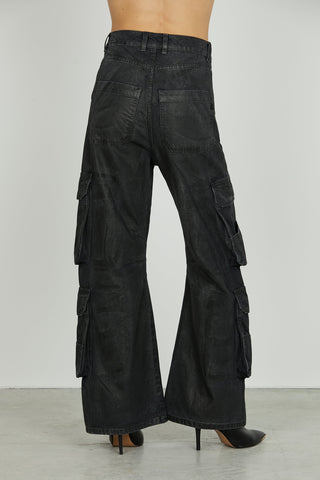 Panta POCKET_30 v.alta 5 ts più tasconi wild leg fit denim black più laminatura