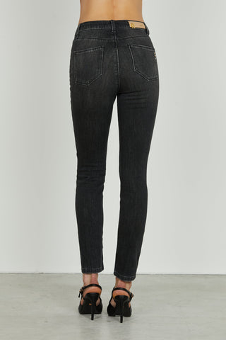 Panta KATE_311 vita alta 5 tasche con abrasioni slim fit denim black