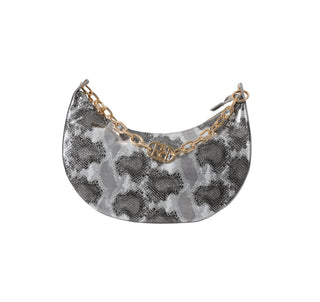 Borsa CALCUTTA_A mezza luna con manico catena più zip f. Pitonata laminata