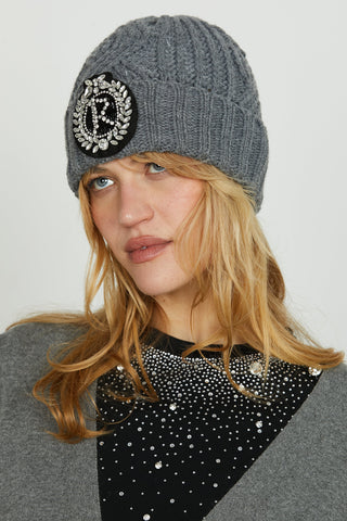 Cappello CITARA lav.trecce con risvolto più patch logo con pietre