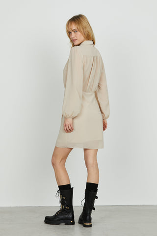 Abito FLEVY corto manica lunga con arricci blusa con fusciacca più gonna con pannello