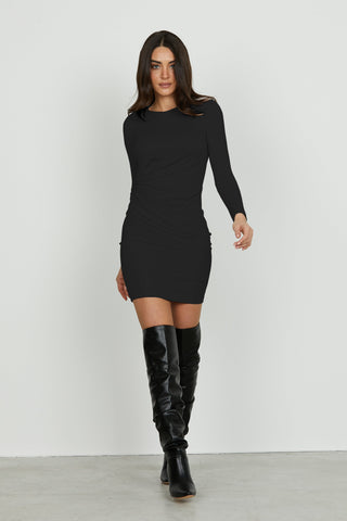 Abito TIMEO corto manica lunga con pieghe fianco