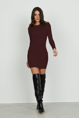 Abito TIMEO corto manica lunga con pieghe fianco