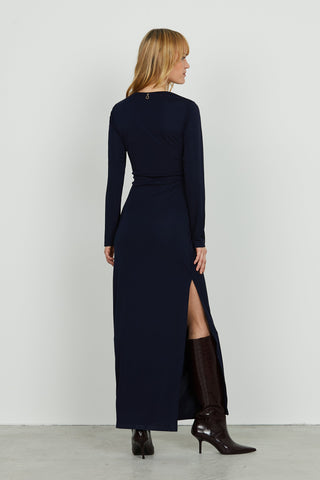 Abito ACTUM lungo manica lunga con nodo vita più spacco fondo
