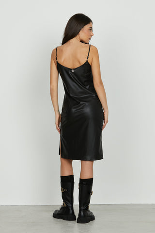 Abito PUTAVI corto s/m ecopelle con inserti pizzo