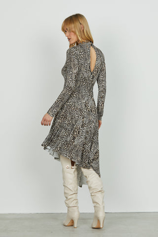 Abito LOVENY midi manica lunga con colletto più gocce seno più schiena asimmetr.f.animalier