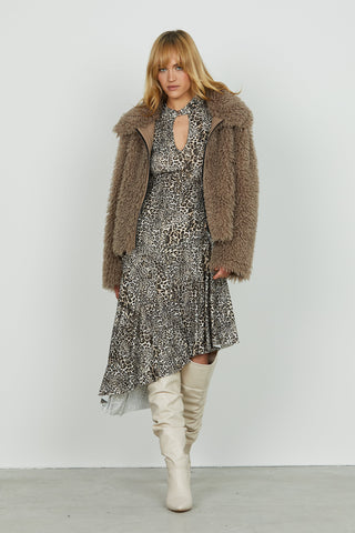 Abito LOVENY midi manica lunga con colletto più gocce seno più schiena asimmetr.f.animalier