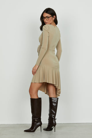 Abito ELITS midi manica lunga scollo incrocio con fusciacca più pieghe asimmetrico