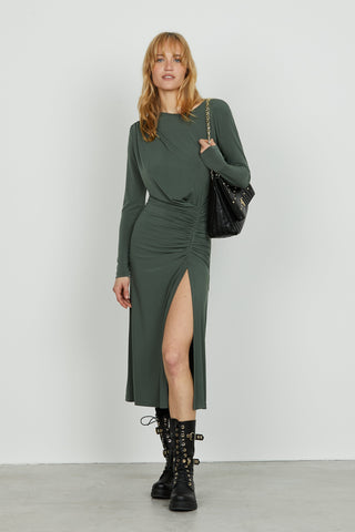 Abito PATREM midi manica lunga con pieghe più spacco più goccia schiena