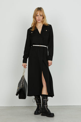 Abito NEGO midi manica lunga sc.incrocio più tasche più elastico più gonna portafoglio