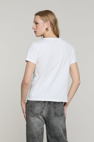 T-shirt CREW mezza manica con applicazione pioggia pietre più perle