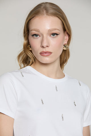 T-shirt CREW mezza manica con applicazione pioggia pietre più perle