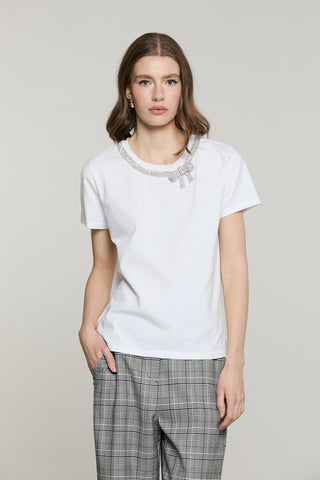 T-shirt KANTA mezza manica con girocollo più fiocco strass