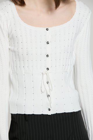Cardigan MARISET manica lunga scollo madonna con strass più bott.crysta più cintura