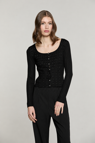 Cardigan MARISET manica lunga scollo madonna con strass più bott.crysta più cintura