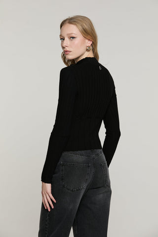 Cardigan ROCHET manica lunga colletto vulcano con strass più bott.crystal più cintura