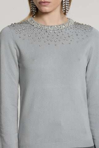 Maglia JORIA manica lunga con bordo paillettes più pietre più goccia schiena