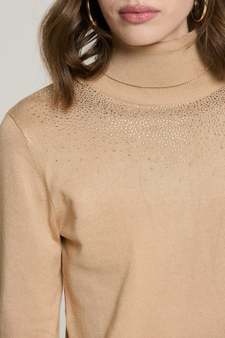Maglia YUSEK manica lunga collo alto con strass