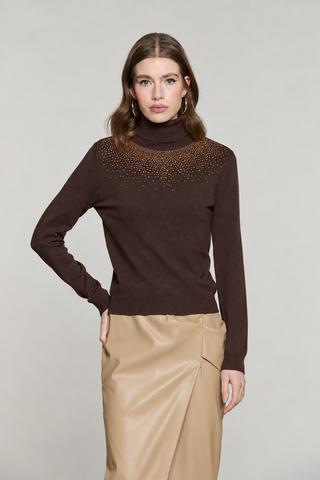Maglia YUSEK manica lunga collo alto con strass