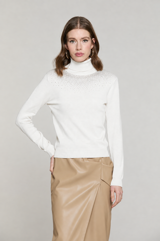 Maglia YUSEK manica lunga collo alto con strass