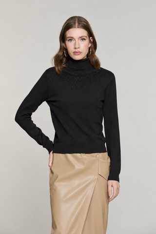 Maglia YUSEK manica lunga collo alto con strass