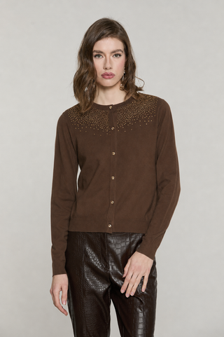 Cardigan IMPERATRICE manica lunga girocollo con bottoni crystal più strass