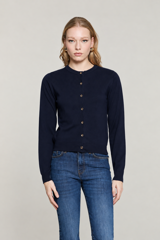 Cardigan BIRKA manica lunga girocollo con bottoni più catena logo