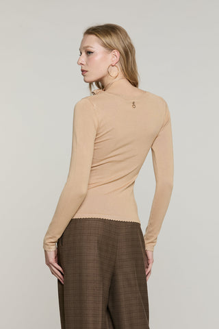 Maglia DANTIM manica lunga scollo madonna con collarino fiore con strass