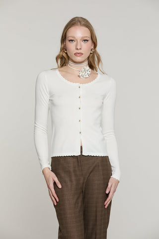 Cardigan SECOM manica lunga sc.madonna con bottoni crystal più collarino fiore con strass