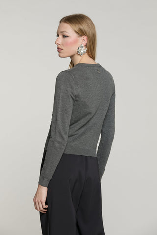 Cardigan SILVANI manica lunga girocollo con ricamo paillettes più baguette