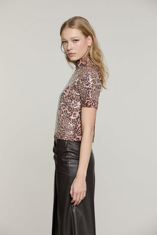 Maglia FABRIZI mezza manica girocollo fant.animalier più paillettes